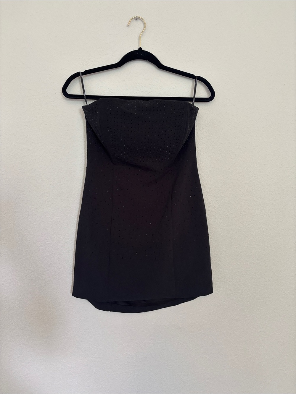 Black Strapless Mini Dress with Subtle Sparkle
